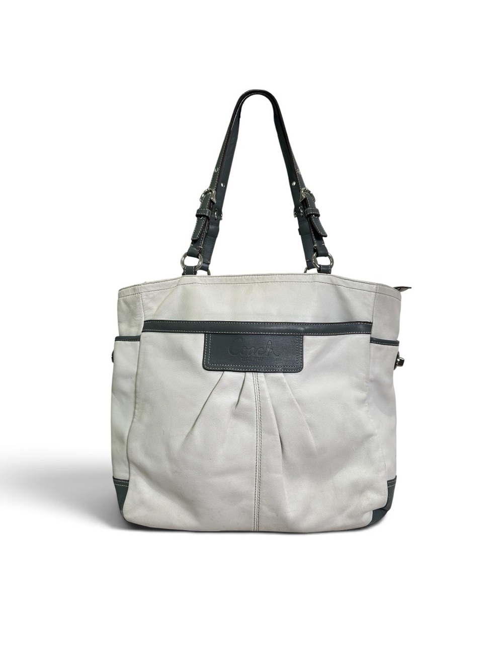 Coach Y2K Off-White/Ivory & Gray Soho Large Pleated Gallery Tote Bag